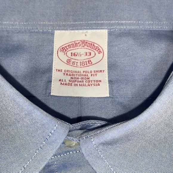 MEN’S Brooks Brothers Blue Button Down Long Sleeve Shirt Size 16-1/2-33 - Picture 5 of 5